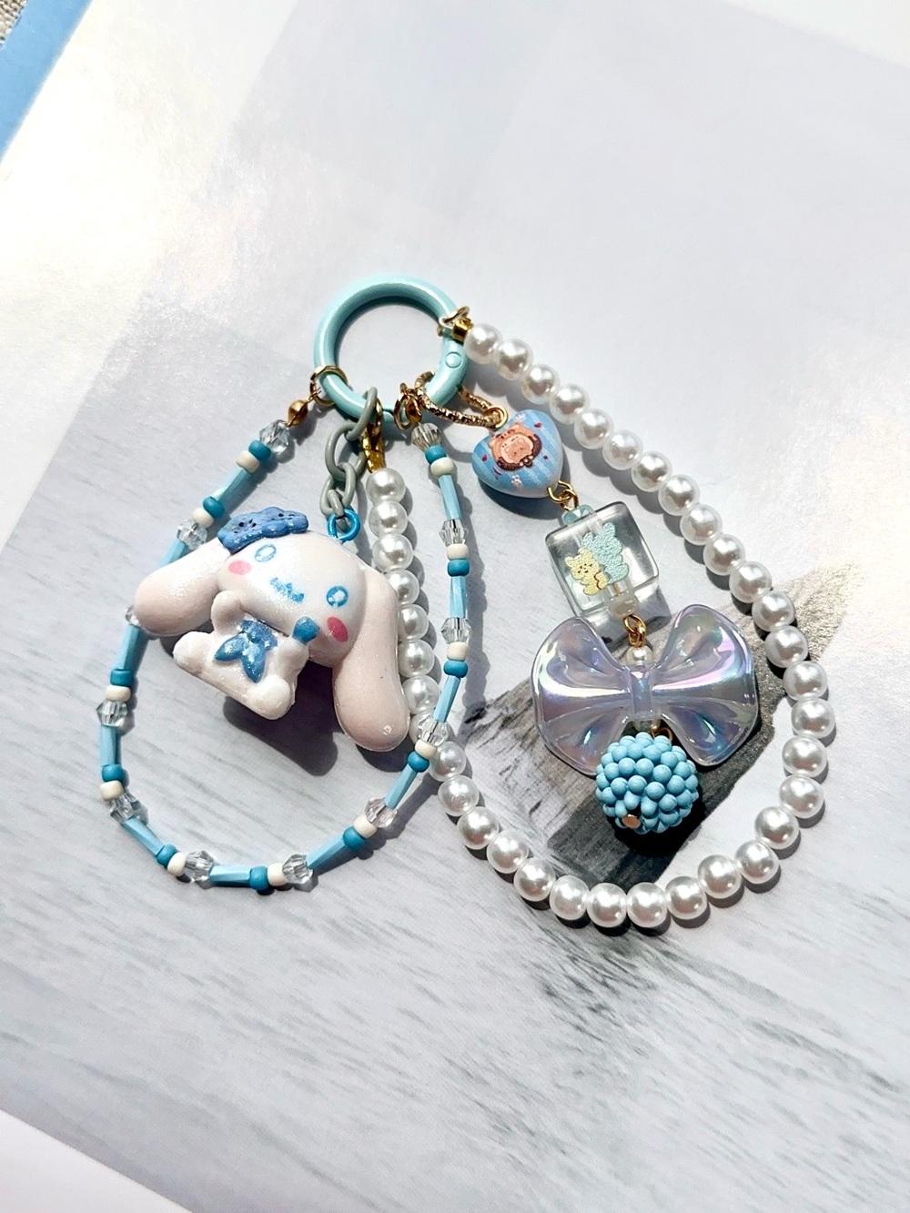 Cute Blue Pearl Bag Phone Charm Cinnamoroll Style